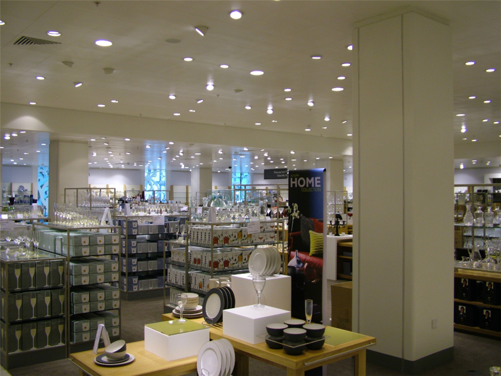 John Lewis Store: Supply & Installation of Laminate Faced Pre-formed Plywood Column Casings including the internal support framework. Gallery Image