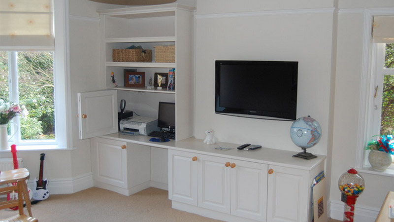 Painted shelf unit, drawers and desk for family room, Gallery Image