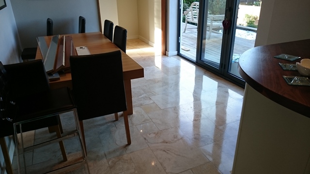 Travertine Dining area cleaned and highly polished Gallery Image