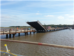 Mersey Link bridge in lift mode allowing marine traffic to access the open sea. Fully open it elevates to 70 degrees. Gallery Thumbnail