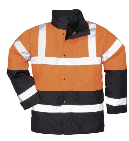 Hi Vis Waterproof Traffic Jacket Two-Tone orange and navy. Portwest S467. CE certified EN ISO 20471 Class 3 Gallery Image