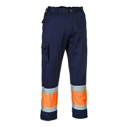 Hi Vis Combat trousers - orange and navy by Portwest E049. CE certified EN ISO 20471 Class 1 Gallery Image