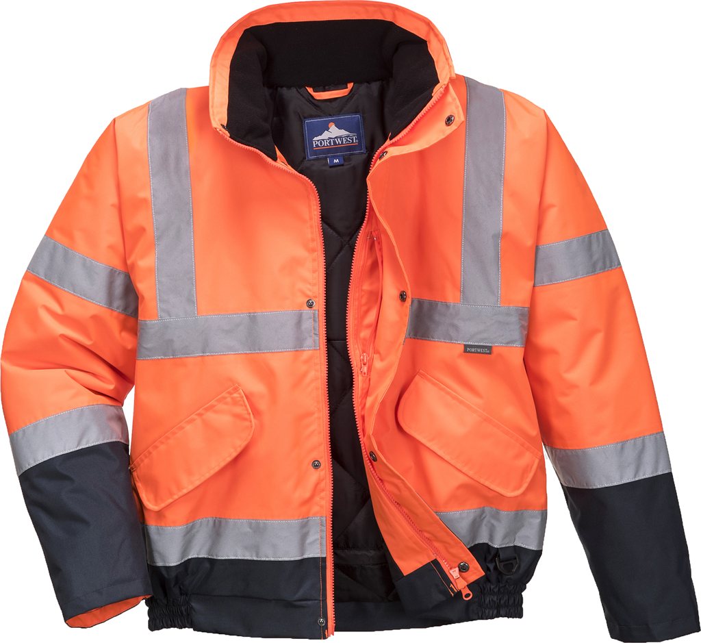 Hi Vis Two-Tone Bomber Jacket - Orange and Navy.Portwest S266. CE certified EN ISO 20471 Class 3 Gallery Image